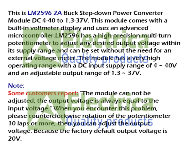 LM2596 Buck Converter DC-DC Step-Down Module – 3V-40V Adjustable Power Supply for DIY, Arduino, Robotics & LED by Electrica - Image 5