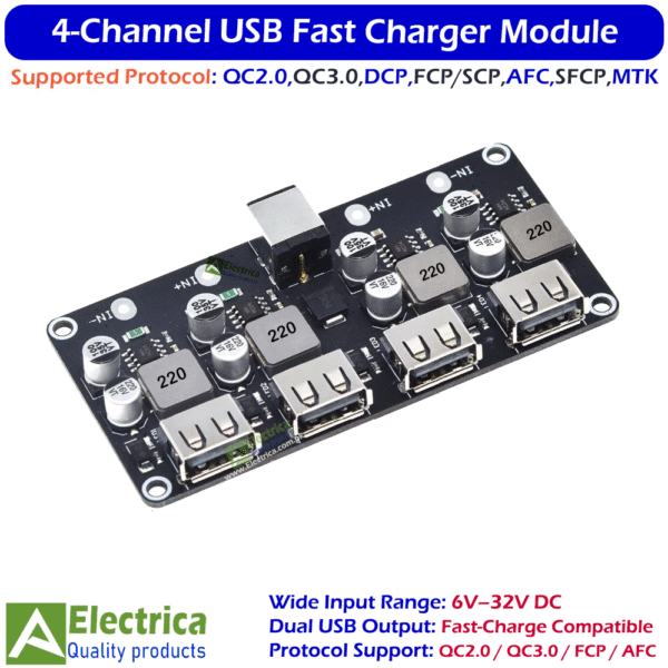 4 USB QC3.0 QC2.0 Fast Charging Buck Converter 6V–32V to 5V High-Speed ...