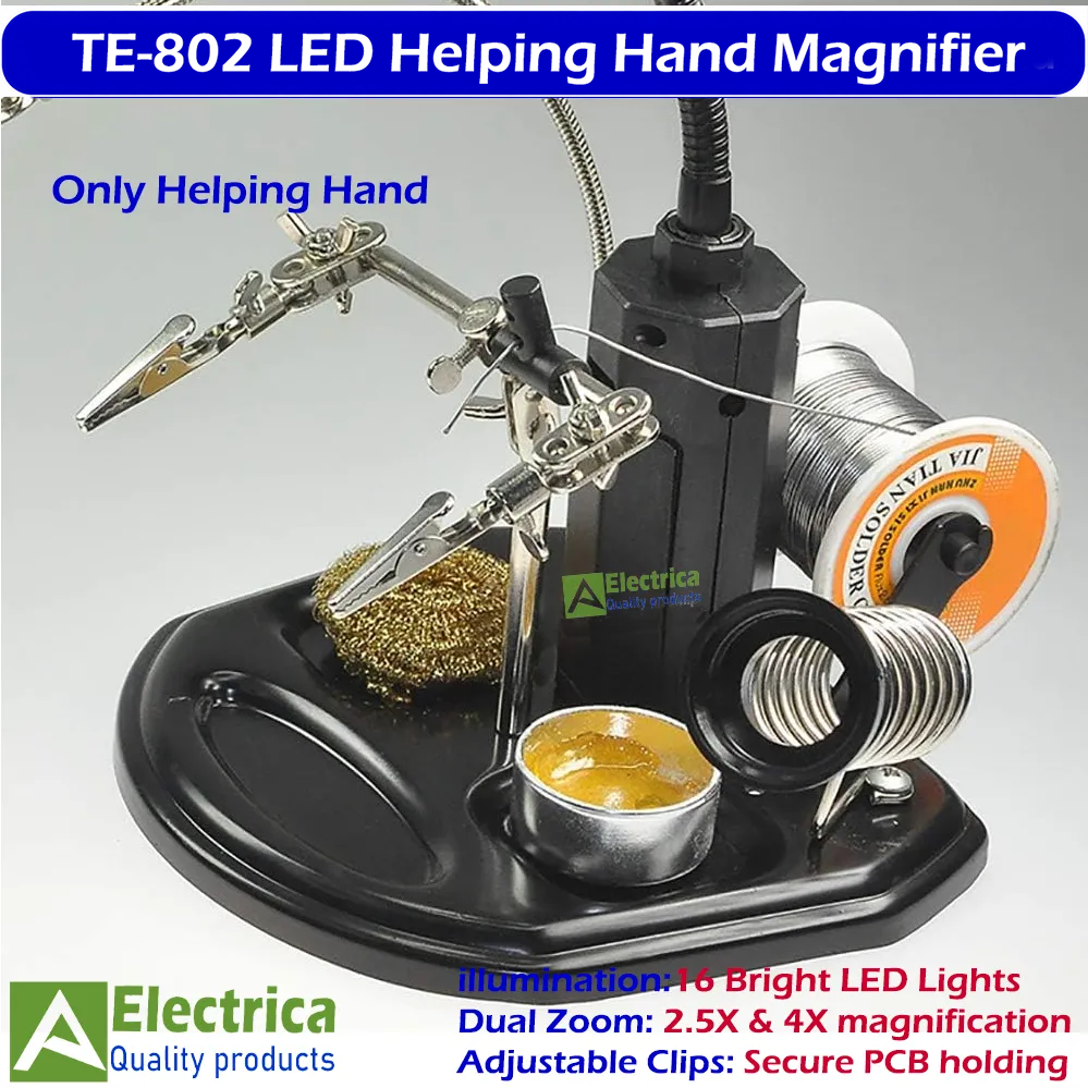 TE-802 LED helping hand magnifier soldering stand with adjustable clips Base View