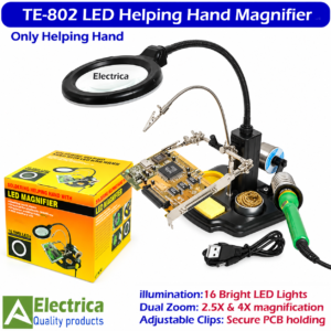 TE-802 LED helping hand magnifier soldering stand with adjustable clips and product box